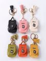 1pc Stylish Faux Leather Earphone Pouch With Keychain, Gift For Men Women, Daily Key Pendant