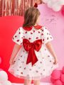 SHEIN Kids CHARMNG Valentine's Day Young Girl's Gorgeous Heart-Shaped Princess Puff Dress
