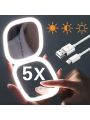 1pc Portable Led Lighted Makeup Mirror With 5x Magnification Pocket Size For Convenient Carrying