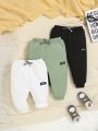 SHEIN Baby Boy Casual And Comfortable Plain Long Pants Three Piece Suit