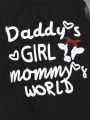 Baby Girl Polka Dot & Slogan Graphic Flounce Sleeve Ruffle Hem Jumpsuit & Headband