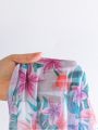 Little Girls' Tropical Plant & Flower Print V-Neck Cardigan