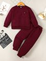SHEIN Kids EVRYDAY 2pcs/set Toddler Boys' Casual Long Sleeve Top And Pants With Pockets, Autumn