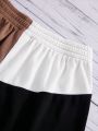 SHEIN Kids SUNSHNE Tween Girls' Knit Color Block Letter Print Loose Fit Casual Shorts