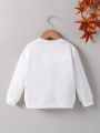 SHEIN Kids EVRYDAY Girls' Casual Heart & Spider Web Pattern Pullover Sweatshirt