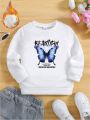 Toddler Girls' Butterfly Pattern Printed Fleece Lined Pullover Hoodie For Warmth