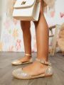 Girls Glitter Ankle Strap Flats