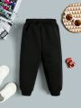 Baby Boys' Casual Long Sleeve Sweatshirt And Pants With Cartoon Design, Suitable For Spring And Autumn