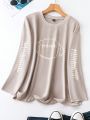 Plus Size Women'S Loose Fit Round Neck Long Sleeve Sweatshirt With Print