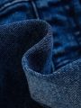 SHEIN Baby Girls' Button Detail Frayed Edge Flap Pocket Denim Dress Without T-shirt
