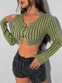 SHEIN ICON Women's Fashionable Vertical Striped Shorts & Button-down Shirt Set