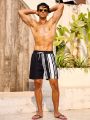 Men'S Color Block Striped Drawstring Waist Beach Shorts
