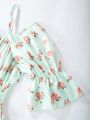 1pc Teenage Girls' Floral Printed Ladylike Maxi Dress For Spring/Summer