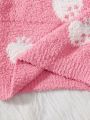 Baby Girls' Strawberry Pattern Round Neck Plush Sweater Set