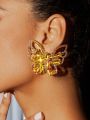 SHEIN SXY 1pair Full Rhinestone Butterfly Shaped Earrings