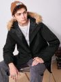 SHEIN Teen Boy Zip Up Fuzzy Trim Hooded Winter Coat