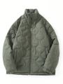 Men's Plus Size Padded Jacket With Zipper On The Side And Pockets