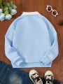 SHEIN Kids Academe Tween Girl Letter Graphic Contrast Collar Drop Shoulder Polo Neck Sweatshirt