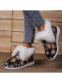 Women's Halloween Pumpkin Comfortable Shoes And Comfy Flat Snow Boots