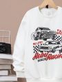 SHEIN Kids EVRYDAY Tween Boy Car & Letter Graphic Drop Shoulder Sweatshirt