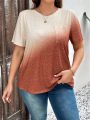 SHEIN LUNE Plus Size Ombre Short Sleeve T-shirt