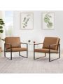 Upgrade Leather Accent Chairs Set of 2 for Living Room Chairs with Extra Thick Padded Backrest and Seat Cushion Non-Slip Adsorption Feet, Metal Frame Bedroom Chairs for Home/Office/Hotel