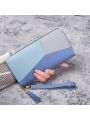Color-block Long Wallet For Women, Ladies' Clutch Handbag, Fashionable Korean Style Pu Leather Large Capacity Card Slot Zipper Coin Purse