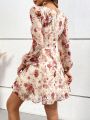 SHEIN VCAY Ladies' Floral Print Square Neck Dress