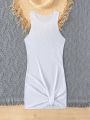 Solid Color Twisted Knot Tank Top Cover Up For Teen Girls
