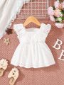 Baby Girl Solid Color Mesh Knit Flying Sleeve Dress