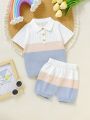 Infant Polo-Neck Knitted Sweater And Shorts Outfit Set