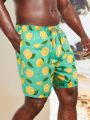 Men's Plus Size Lemon Printing Elastic Waist Beach Shorts