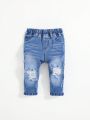 SHEIN Baby Boy Elastic Waist Washed Ripped Jeans