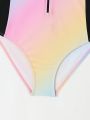 Girls' Gradient One-Piece Swimsuit (Large Size)