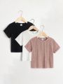 SHEIN Kids Nujoom Girls' Loose Casual Round Neck Striped T-Shirt, Spring/Summer