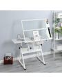 OSQI White Adjustable Tempered Glass Drafting Printing Table with Chair