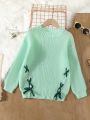 Little Girls' Green Casual Loose Fit Bow Knot Sweater For Fall/Winter