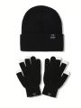 Prismatic Plum Knit Beanie Hat With No Brim + Touch Screen Compatible Gloves