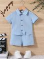 SHEIN Baby Boy'S Solid Color Shirt And Short Set