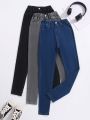 Tween Girl 3pcs Solid Slant Pocket Skinny Jeans