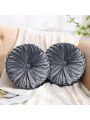 Set of 2 Decorative Round Pleated Throw Pillows, Classy Accent Pumpkin Throw Pillows with Center Button, Vintage Velvet Floor Pillow for Sofa Couch Vanity Chair Bed, 14.5
