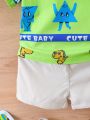 Baby Boys' Collared Knitted Fun And Cute Pattern 2-Piece Set