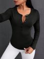 Daily&Casual Women's Long Sleeve Sports T-shirt With Front Button Placket
