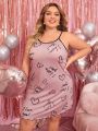 Plus Size Heart & Slogan Printed Cami Nightgown