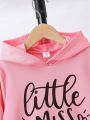 Little Girls' Cute Letter Printed Long Sleeve Hooded Sweatshirt, Spring Autumn Winter
