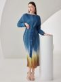 SHEIN Modely Pleated Ombre Batwing-sleeve Dress