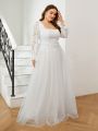 SHEIN Belle Plus Size Women's Patchwork Lace And Mesh Wedding Dress