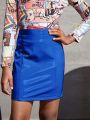 SHEIN Tween Girls' High Waisted Pu Leather Casual A-Line Skirt