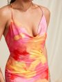 Amiko Women's Tie Dye Spaghetti Strap Dress With Cowl Collar And Open Back