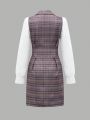 SHEIN MOD Women's Checkered Spliced Ruffle Sleeve Dress